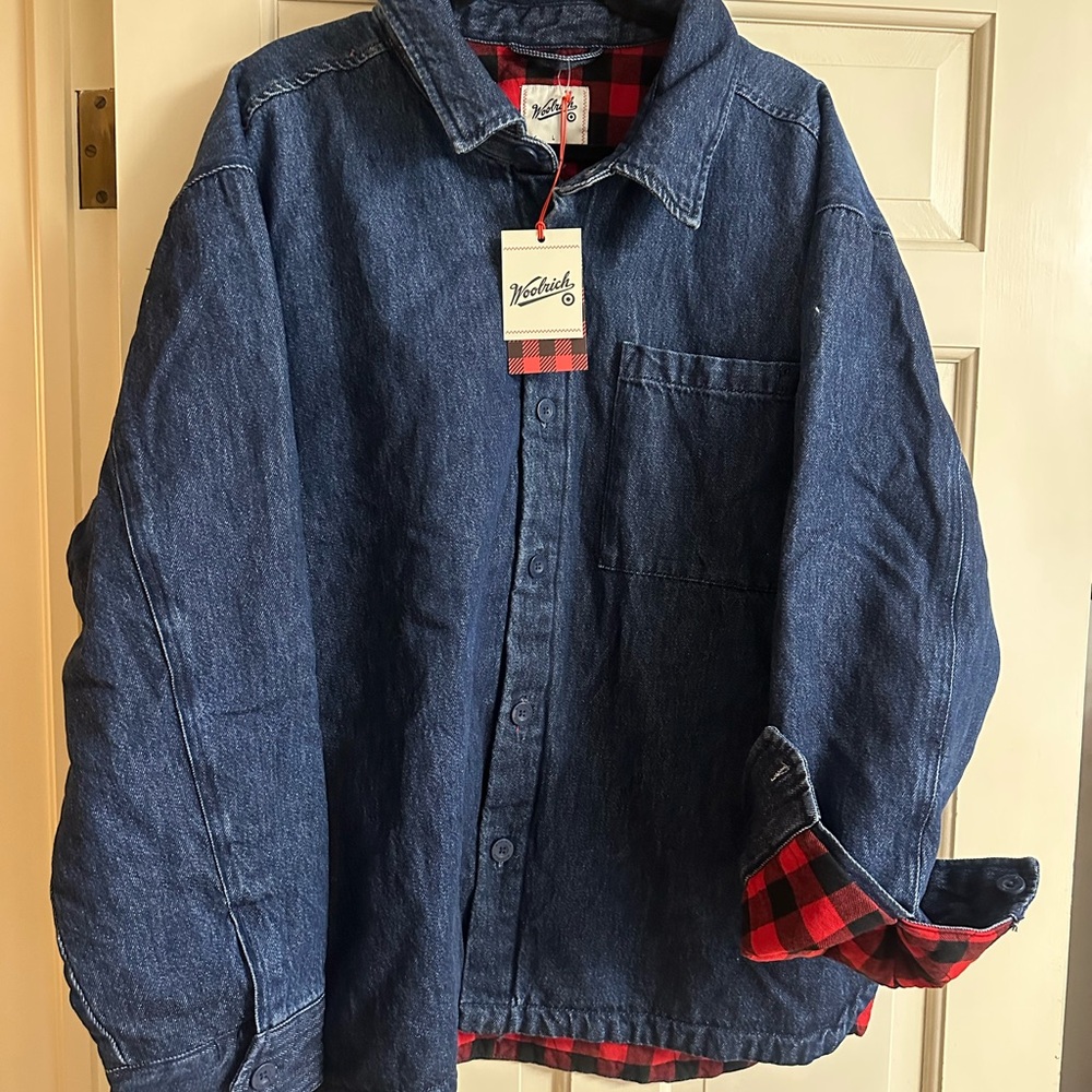 Woolrich for Target - Blue Denim Shirt Jacket with Red Plaid Lining Unisex L